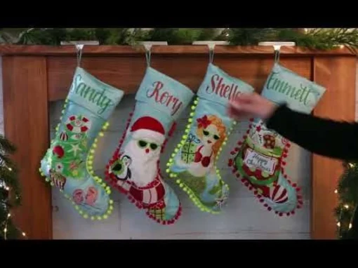 Personalised Pom Pom Beach Tree Christmas Stocking Outlet