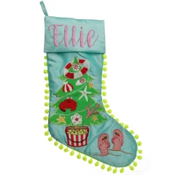 Personalised Pom Pom Beach Tree Christmas Stocking Outlet