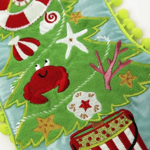 Personalised Pom Pom Beach Tree Christmas Stocking Outlet