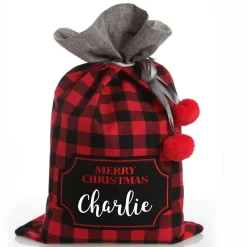Personalised Red and Black Buffalo Check Christmas Santa Sack Flash Sale