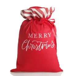 Personalised Red Merry Christmas Santa Sack with Candy Cane Stripe Trim New