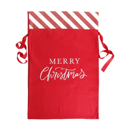 Personalised Red Merry Christmas Santa Sack with Candy Cane Stripe Trim New