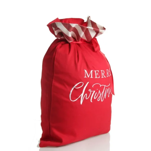 Personalised Red Merry Christmas Santa Sack with Candy Cane Stripe Trim New
