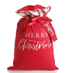 Personalised Red Merry Christmas Santa Sack with Candy Cane Stripe Trim New