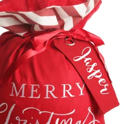 Personalised Red Merry Christmas Santa Sack with Candy Cane Stripe Trim New