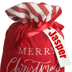 Personalised Red Merry Christmas Santa Sack with Candy Cane Stripe Trim New