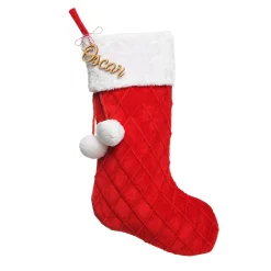 Personalised Red Velvet Quilted Christmas Stocking with Laser Cut Name Hot