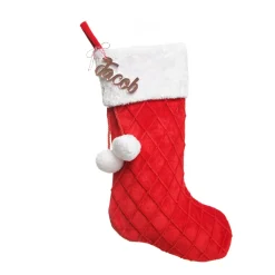 Personalised Red Velvet Quilted Christmas Stocking with Laser Cut Name Hot