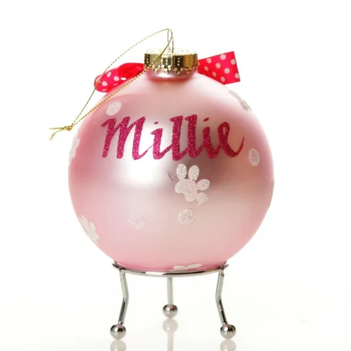 Personalised Shih Tzu Dog with Bow Pink Chrismas Bauble Clearance