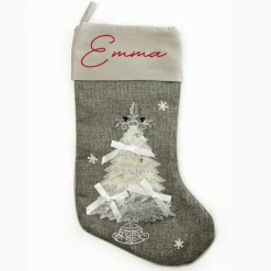 Personalised Silver Tree Christmas Stocking Sale