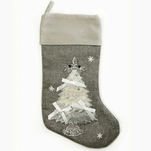 Personalised Silver Tree Christmas Stocking Sale