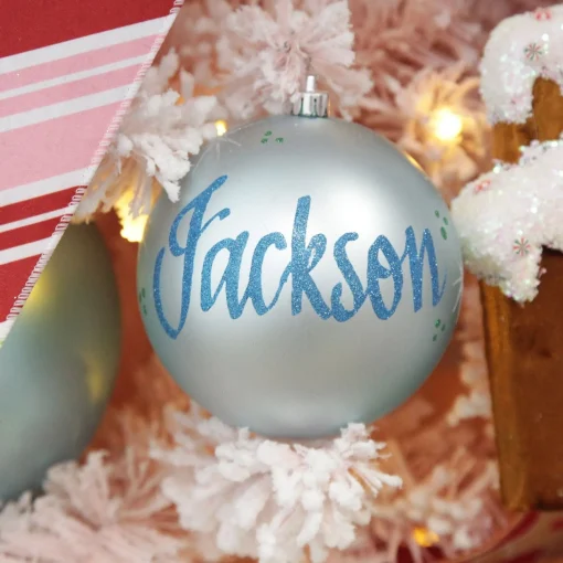 Personalised Sky Blue Shatterproof Christmas Bauble Store