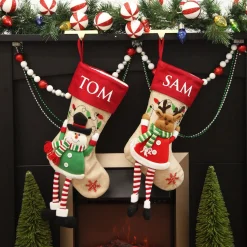 Personalised Snowman Christmas Stocking with Dangly Legs Cheap