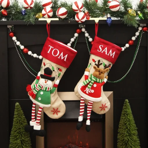 Personalised Snowman Christmas Stocking with Dangly Legs Cheap