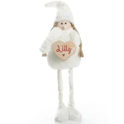 Personalised Standing White Girl Ornament with Timber Heart Outlet