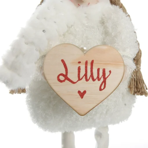 Personalised Standing White Girl Ornament with Timber Heart Outlet