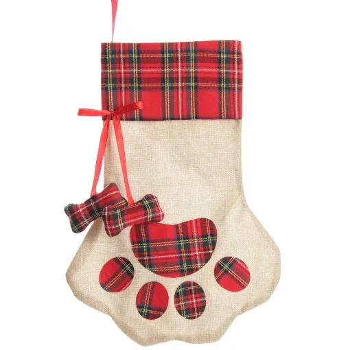 Personalised Tartan Dog Paw Christmas Stocking New