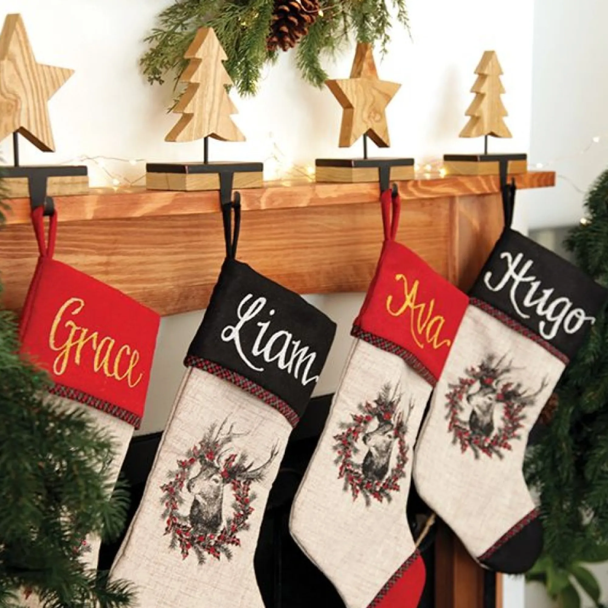 Personalised Vintage Reindeer Christmas Stocking - Black Cuff Outlet