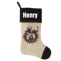 Personalised Vintage Reindeer Christmas Stocking - Black Cuff Outlet