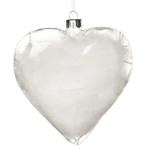 Personalised White Feather Glass Heart - In Loving Memory Hot