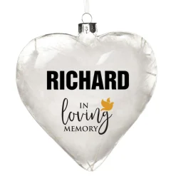 Personalised White Feather Glass Heart - In Loving Memory Hot