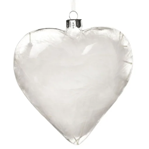 Personalised White Feather Glass Heart - In Loving Memory Hot