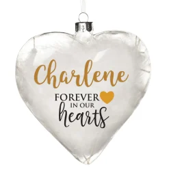 Personalised White Feather Glass Heart - Forever in Our Hearts Clearance