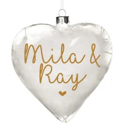 Personalised White Feather Glass Heart New