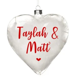 Personalised White Feather Glass Heart New