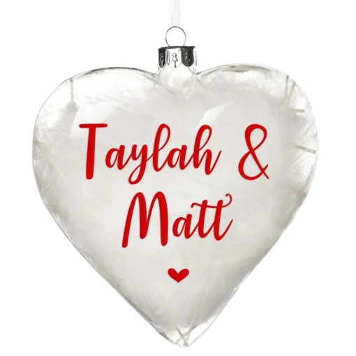 Personalised White Feather Glass Heart New