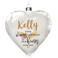 Personalised White Feather Glass Heart - Your Wings Were Ready Best