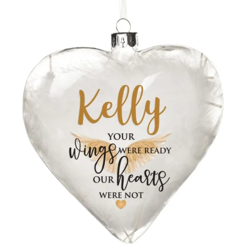 Personalised White Feather Glass Heart - Your Wings Were Ready Best
