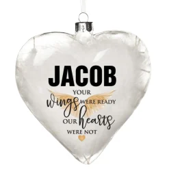 Personalised White Feather Glass Heart - Your Wings Were Ready Best