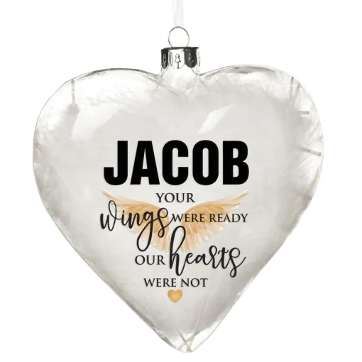 Personalised White Feather Glass Heart - Your Wings Were Ready Best