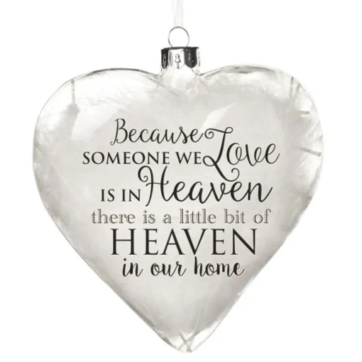Personalised White Feather Glass Heart - Heaven in Our Home Hot