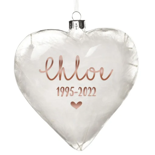 Personalised White Feather Glass Heart - Heaven in Our Home Hot