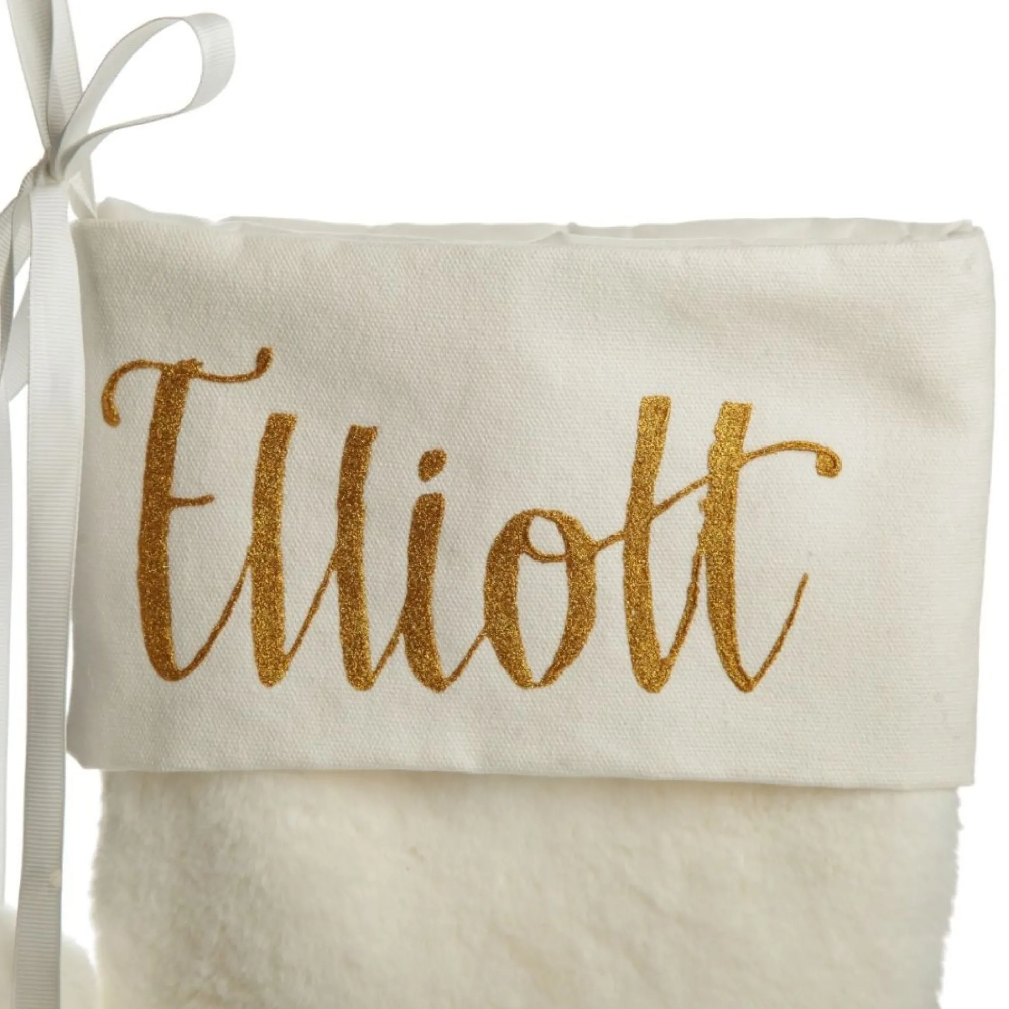 Personalised White Fur Christmas Stocking with Pom Poms Online