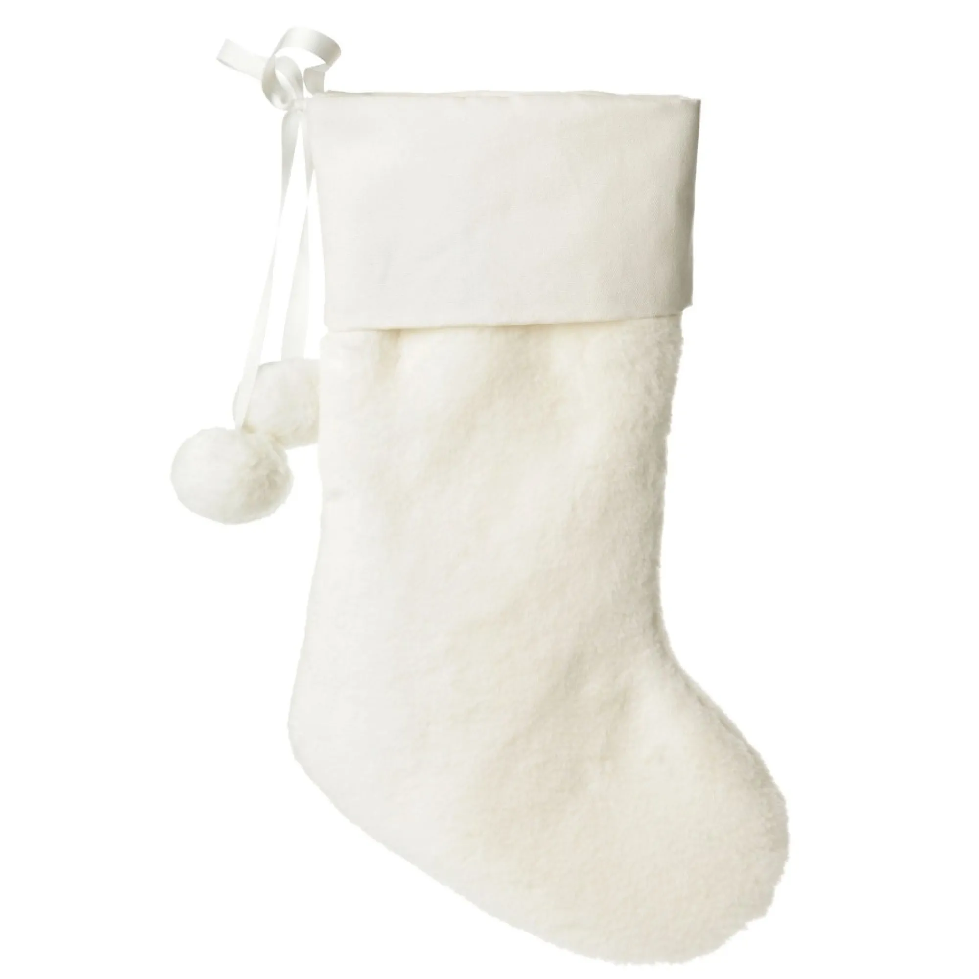 Personalised White Fur Christmas Stocking with Pom Poms Online