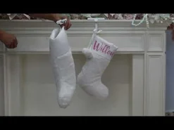 Personalised White Fur Christmas Stocking with Pom Poms Online