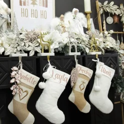 Personalised White Fur Christmas Stocking with Pom Poms Online