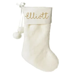 Personalised White Fur Christmas Stocking with Pom Poms Online