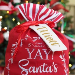 Personalised White Linen Santa Sack Tag Outlet