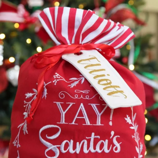 Personalised White Linen Santa Sack Tag Outlet