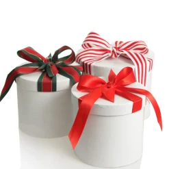 Personalised White Round Gift Box with Christmas Ribbon Bow Best Sale