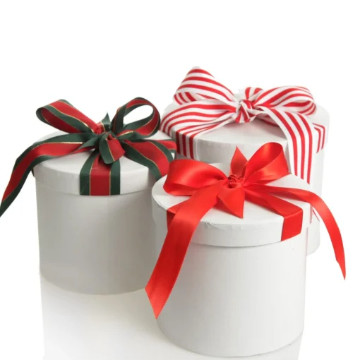 Personalised White Round Gift Box with Christmas Ribbon Bow Best Sale