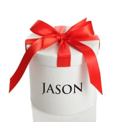 Personalised White Round Gift Box with Red Ribbon Bow Fashion