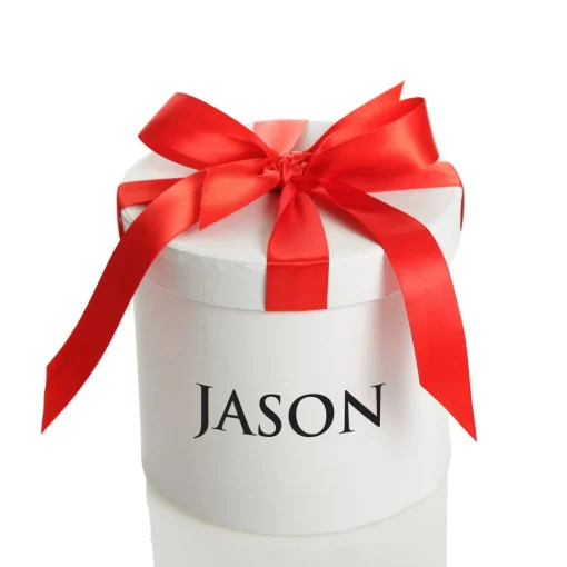 Personalised White Round Gift Box with Red Ribbon Bow Fashion