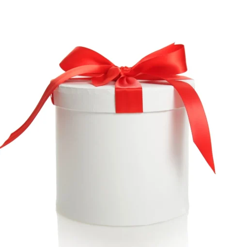 Personalised White Round Gift Box with Red Ribbon Bow Fashion