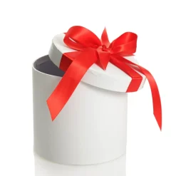 Personalised White Round Gift Box with Red Ribbon Bow Fashion