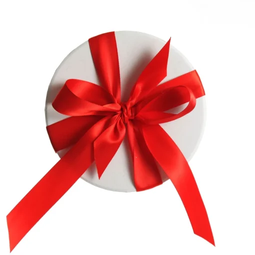 Personalised White Round Gift Box with Red Ribbon Bow Fashion